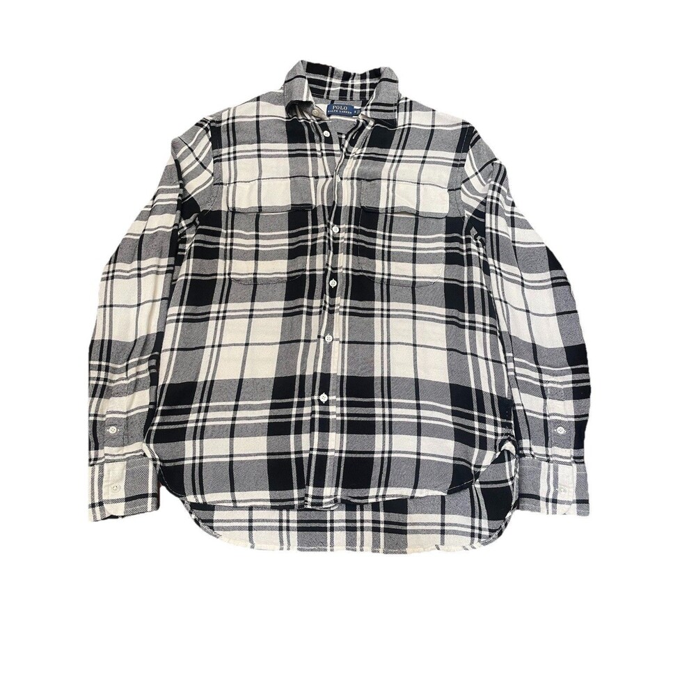 Polo Ralph Lauren Women’s Plaid Button-Down Shirt S Black White Classic Casual
